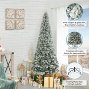 Salzburg 6.5ft Frosted Prelit Slim Artificial Christmas Tree with 864 Branch Tips, 250 Warm Lights and Metal Stand, 30 Wide Realistic Snow Flocked Skinny Pencil Christmas Tree by Naomi Home