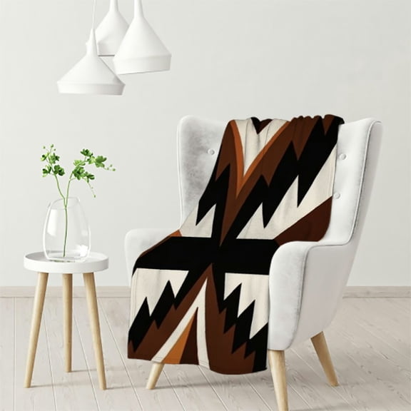 JEUXUS Rustic Western Queen Throw Blanket For Men,Southwestern Aztec Blanket Bohemian Sherpa Blanket Ethnic Mexican Geometric Diamond Flannel Blanket Brown Black White Farmhouse