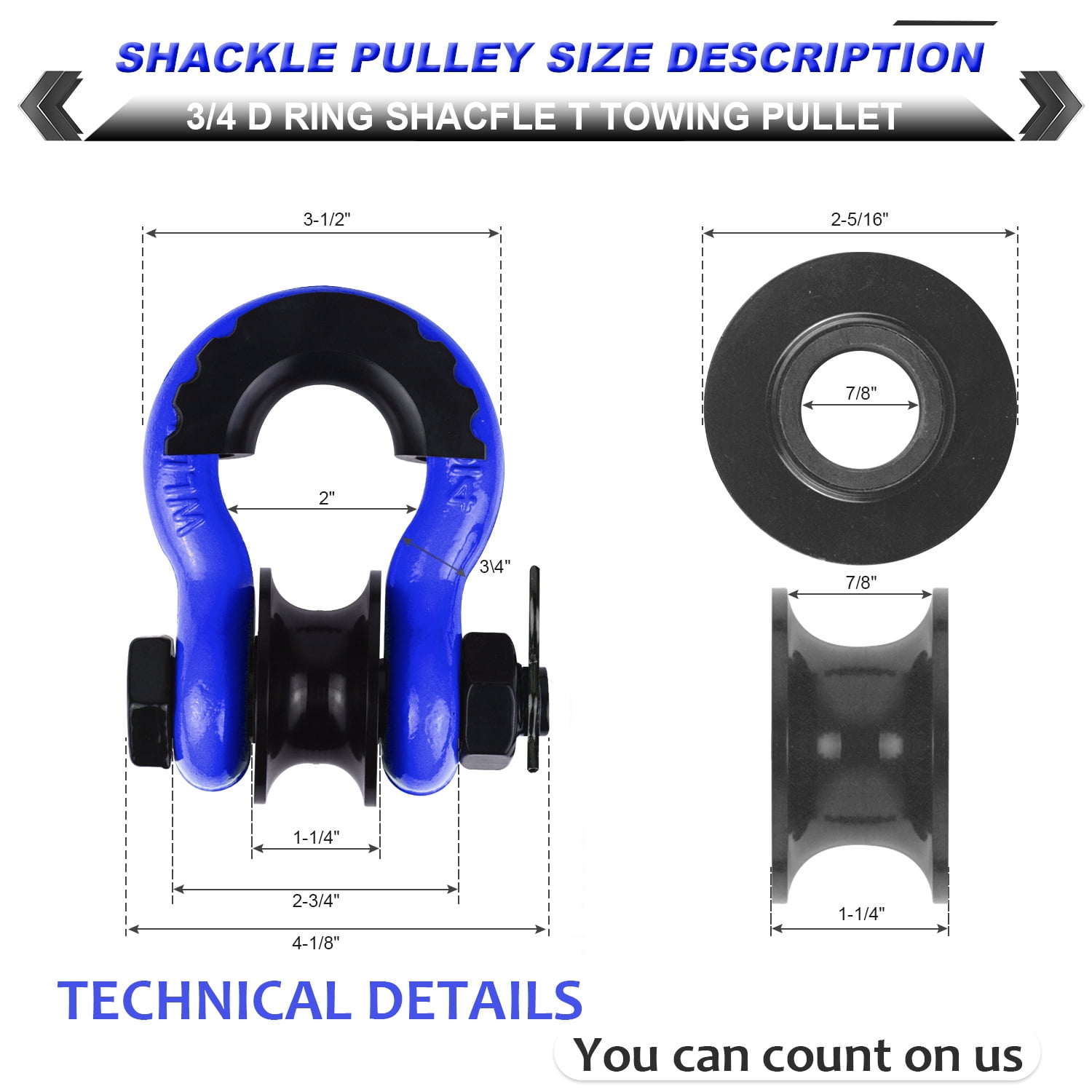 AMBULL Upgraded Snatch Block, 3/4" D Ring Shackle (2 Pack) 22,000lb Break Strength with Towing Pulley, Heavy Duty Offroad Recovery Accessory for Truck, Tractor, ATV & UTV - Blue