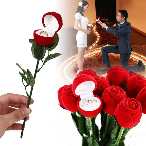 GXFMYA Valentine's Day Rose Head Flocking Jewelry Box - Big Red Heart Shaped Ring Box for Couples & Wedding Gifts