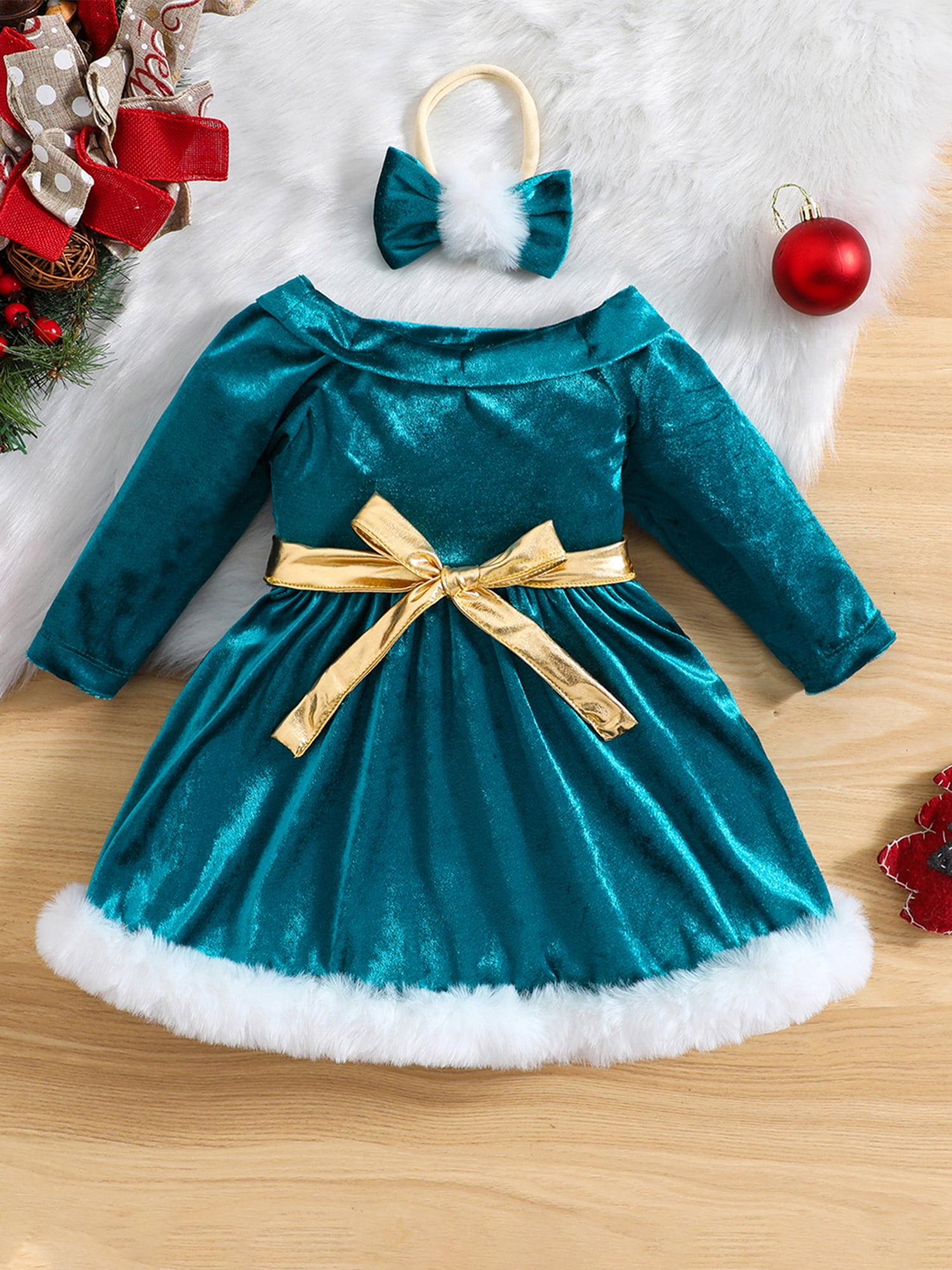 Baby Girl Velvet Christmas Dress Bonnie Baby Girls Holiday Christmas Dress  & Leggings Set - Long Sleeve Party Outfit Fancy Little Girl