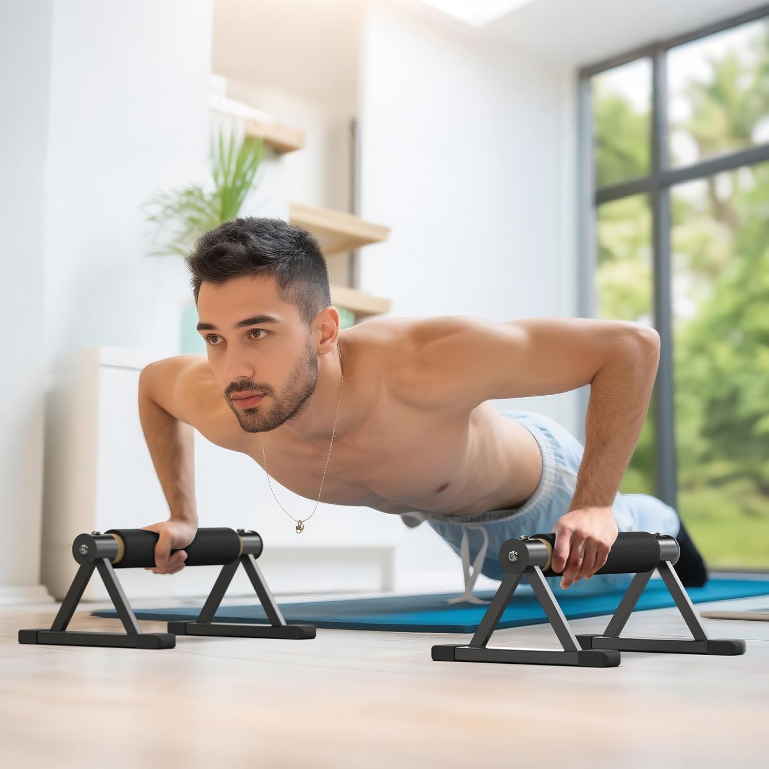 Wooden Parallettes Bars, 600 lbs Heavy Duty Calisthenics Push Up Stands with Anti-Slip Grip, Solid Wood Handstand Bars with Metal Brackets for Home Gym, Floor Workouts & Strength Training