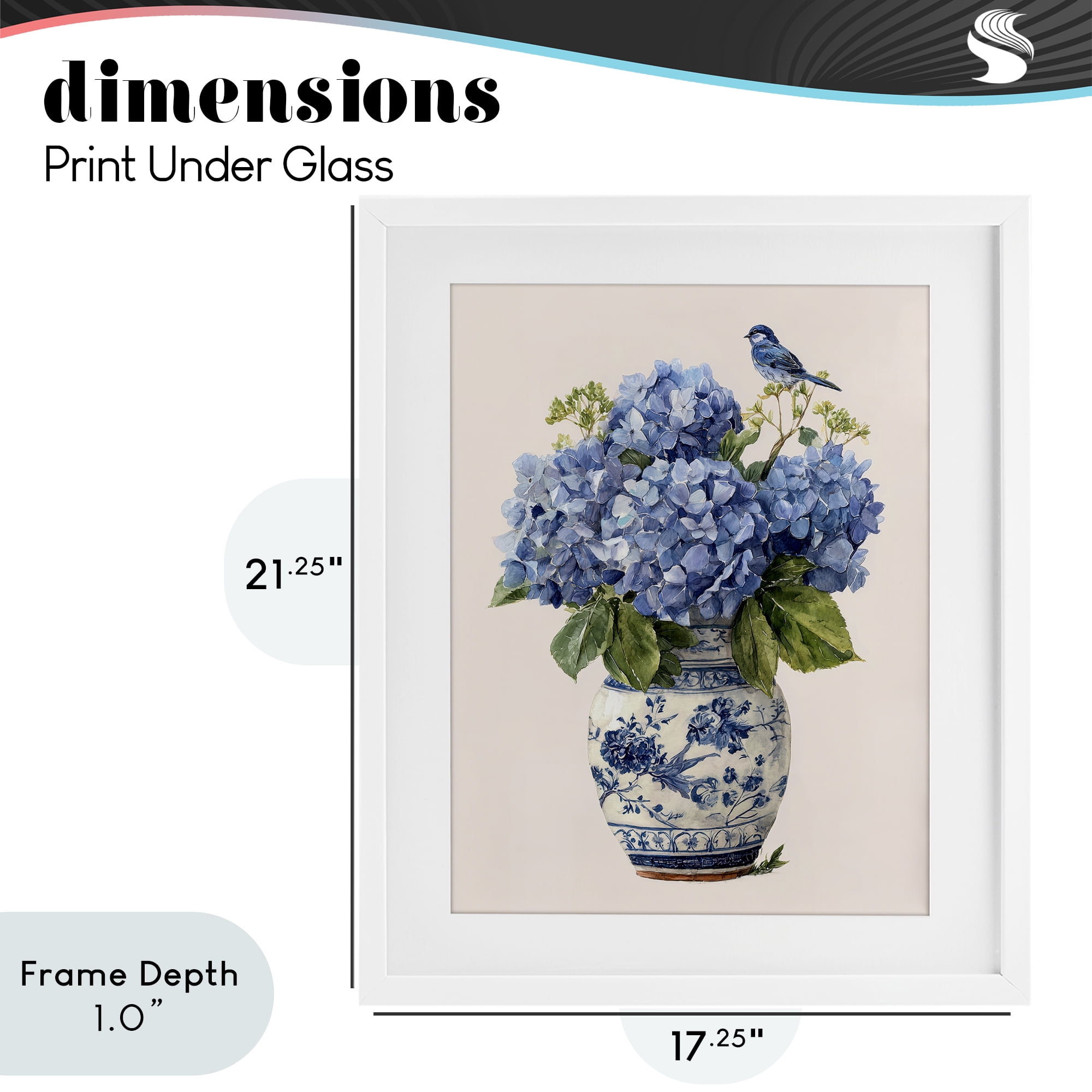 Stupell Industries Songbird Perched on Hydrangeas White Framed Print Under Glass, design by Imagine It Images