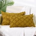 thumbnail image 2 of NOMADIC NOOK 4 Pcs Solid Color Cut Flower Checkered Pillow Covers Yellow 12" x 20"/18" x 18", 2 of 6