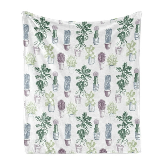 Cactus Soft Flannel Fleece Blanket, Mexican Local Flora Succulents Indigenous Foliage in Flower Pots Domestic Flora Art, Cozy Plush for Indoor and Outdoor Use, 70" x 90", Multicolor, by Ambesonne