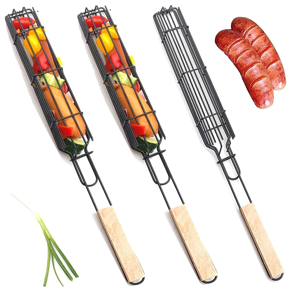 3 Packs 19.29” Extra Long Stainless Steel Kabob Grilling Baskets with