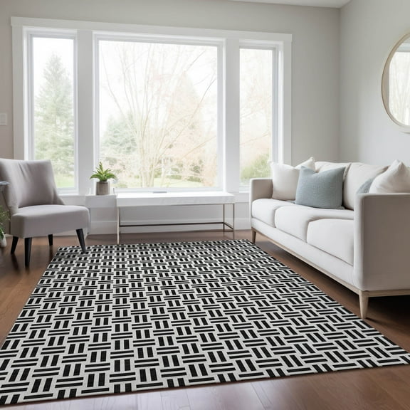 Addison Rugs Chantille Indoor/Outdoor Transitional Geometric Black Washable Rectangle Rug, 8' x 10'