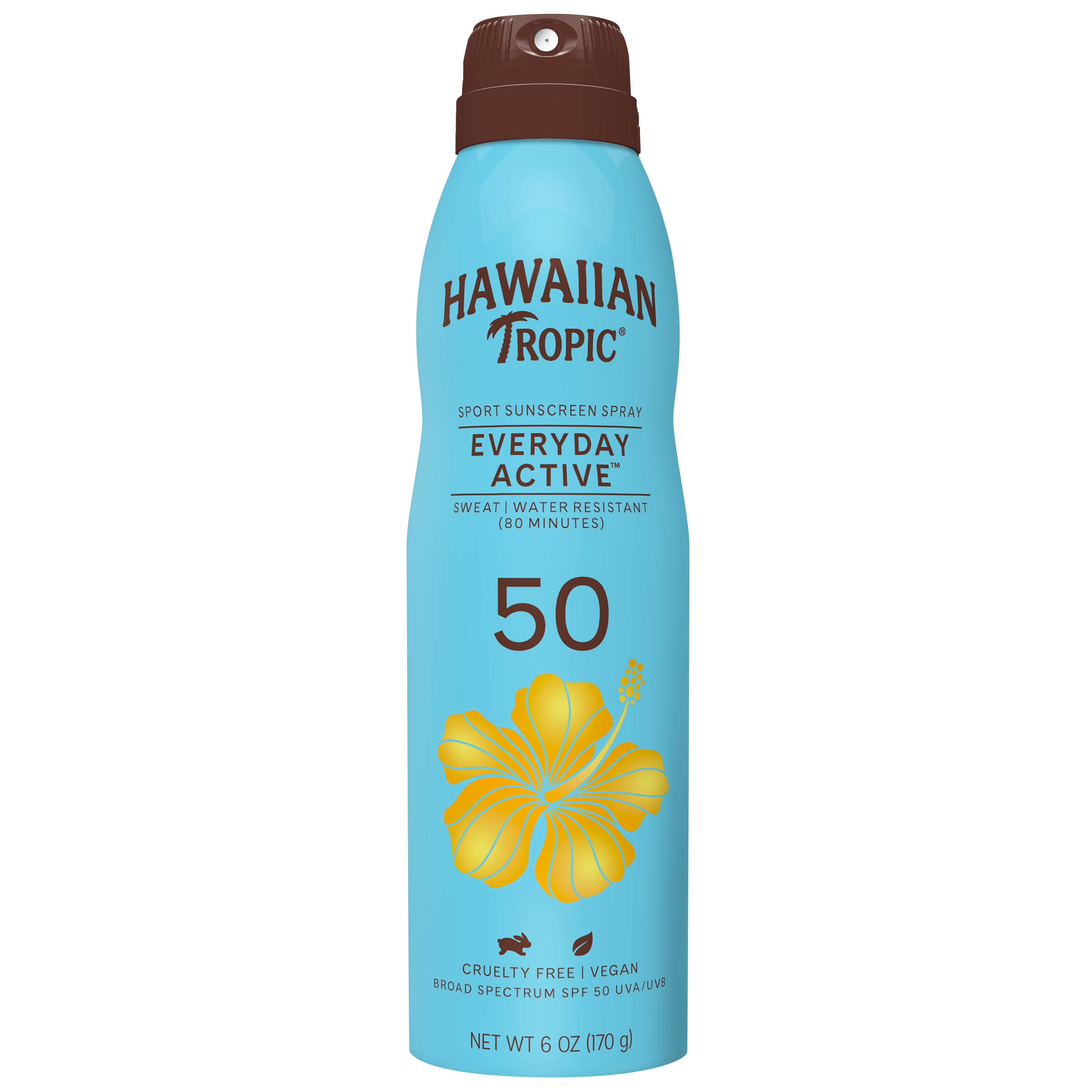Hawaiian Tropic Everyday Active Clear Spray Sunscreen 6 Oz, SPF 50, Sprays on Clear, Sweat & Water Resistant (80 Minutes) Sunblock