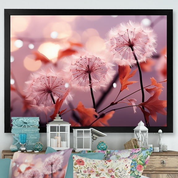 Designart "Serene Dandelion Dream I" Floral Framed Wall Art Decor - Traditional White Flowers Living Room Framed Canvas Art