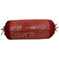 thumbnail image 3 of Stylo Culture Indian Polydupion Cylindrical Hotdog Pillow Bolster Pillow Covers Maroon Jacquard Brocade Border Elephant Large Settee Cylinder Cushion Covers (Set of 2) | 30x15 Inches (76x38 cm), 3 of 5