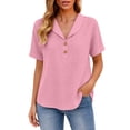 thumbnail image 6 of Yrmaups Loose Fit Short Sleeve Button Down Blouse for Women, Casual Collared Top, Soft Stretch Tee for Beach Travel Office Everyday Wear, Pink S, 6 of 6