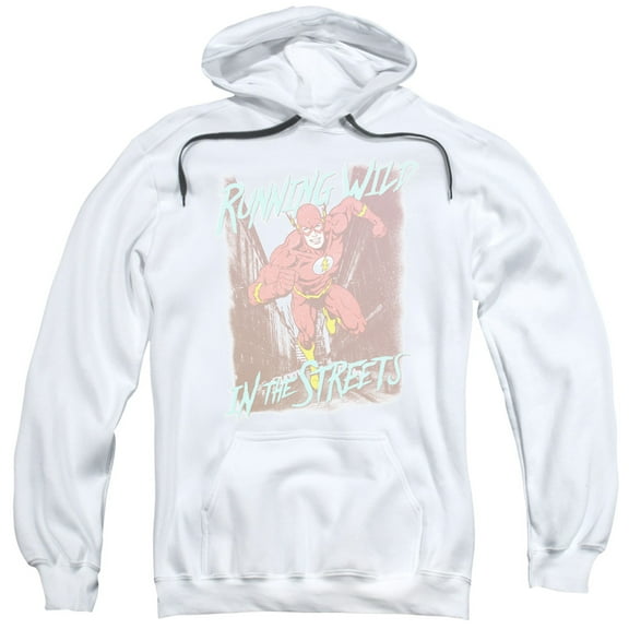 Trevco Jla-Running Wild Adult Pull-Over Hoodie- White - Large