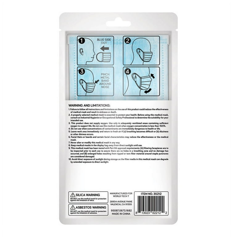 World Tech Medical Grade Disposable Face Mask Blue One Size