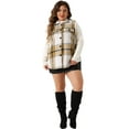 thumbnail image 3 of DARING DIVA Women's Plus Size Plaid Coat Slash Pocket Sleeveless Vest 1X White Brown, 3 of 6