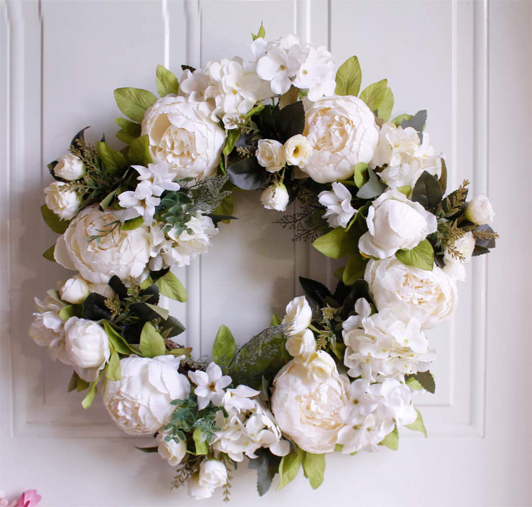 Cottage Style Floral Home Decor Natural Decor Everyday Wreath for Front Door with Peonies and Hydrangeas Mother's Day Gift