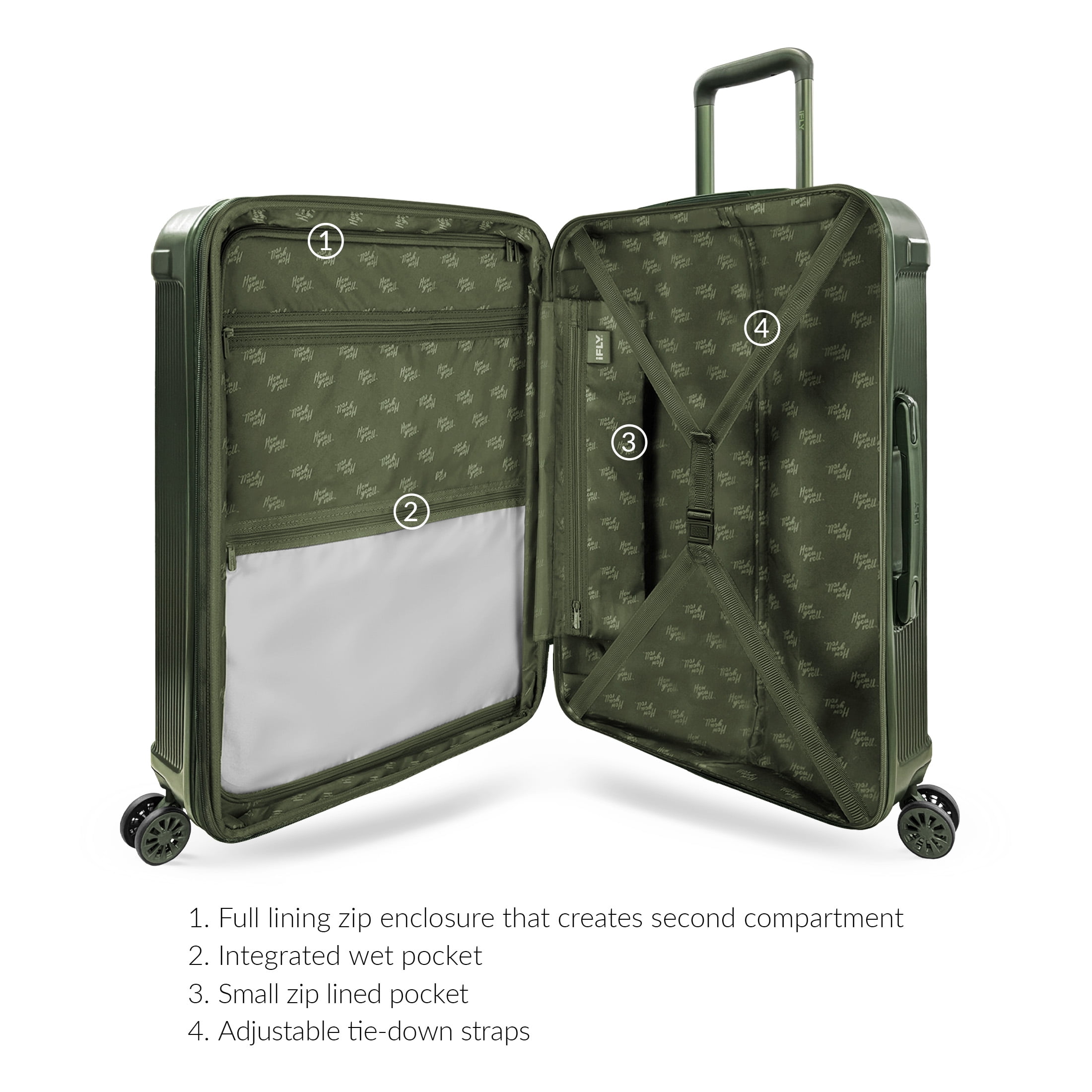 iFLY Rise 2-Piece Hardside Luggage Set, 20" Carry-On & 24" Expandable Checked Spinner, Moss