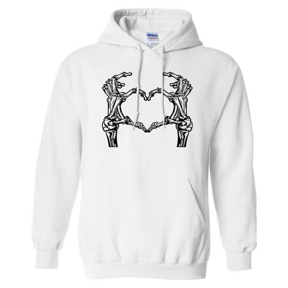 Skeleton Heart Hands Hoodie Sweatshirt Unisex Large White