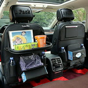 Tuocalo Car Backseat Organizer with Trash Can, PU Leather Car Storage Organizer with Foldable Table Tray, Touch Screen