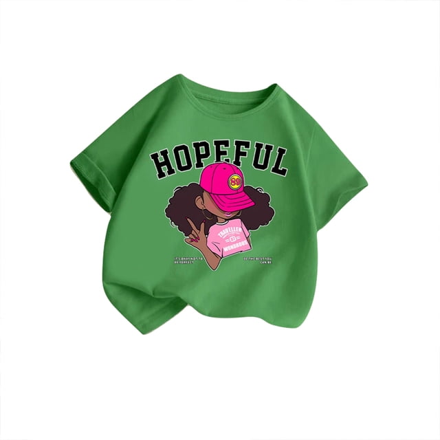 LUOGENLI T-Shirt pour Filles, T-Shirt Graphique Mignon à Col Rond et Manches Courtes, T-Shirt Décontracté d'Été pour Filles, Grande Taille Tendance, Vert 11-12 Ans