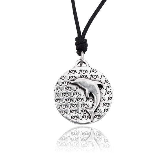 New Joyful Dolphin Silver Pewter Charm Necklace Pendant Jewelry With Cotton Cord