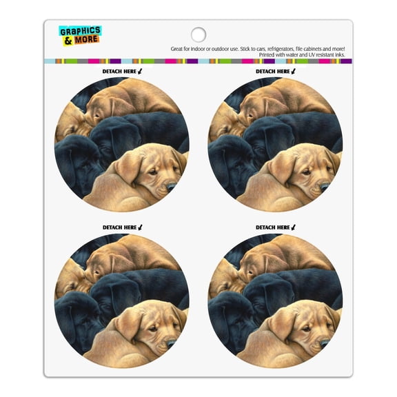 Labrador Retriever Puppies Sleeping Litter Refrigerator Fridge Locker Vinyl Circle Magnet Set