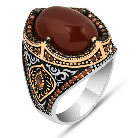 Handmade Mens Ring-Agate Stone Ring-Signet Ring Mens-Jewelry Gift For Mens-Silver Rings for Men-Agate Wedding Ring