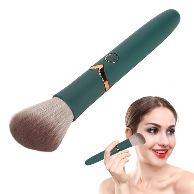 Brocha De Maquillaje Recargable, Batería De 180 MAh, Resistente Al Agua, 10 Engranajes De Vibración, Pelo Esponjoso, Cepillo Cosmético Eléctrico Verde, Silencioso Para Uso En