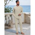 thumbnail image 4 of DARING DIVA Men's 2-Piece Linen Long Sleeve Beach Sets Shirt and Pants XL Light Gray, 4 of 7