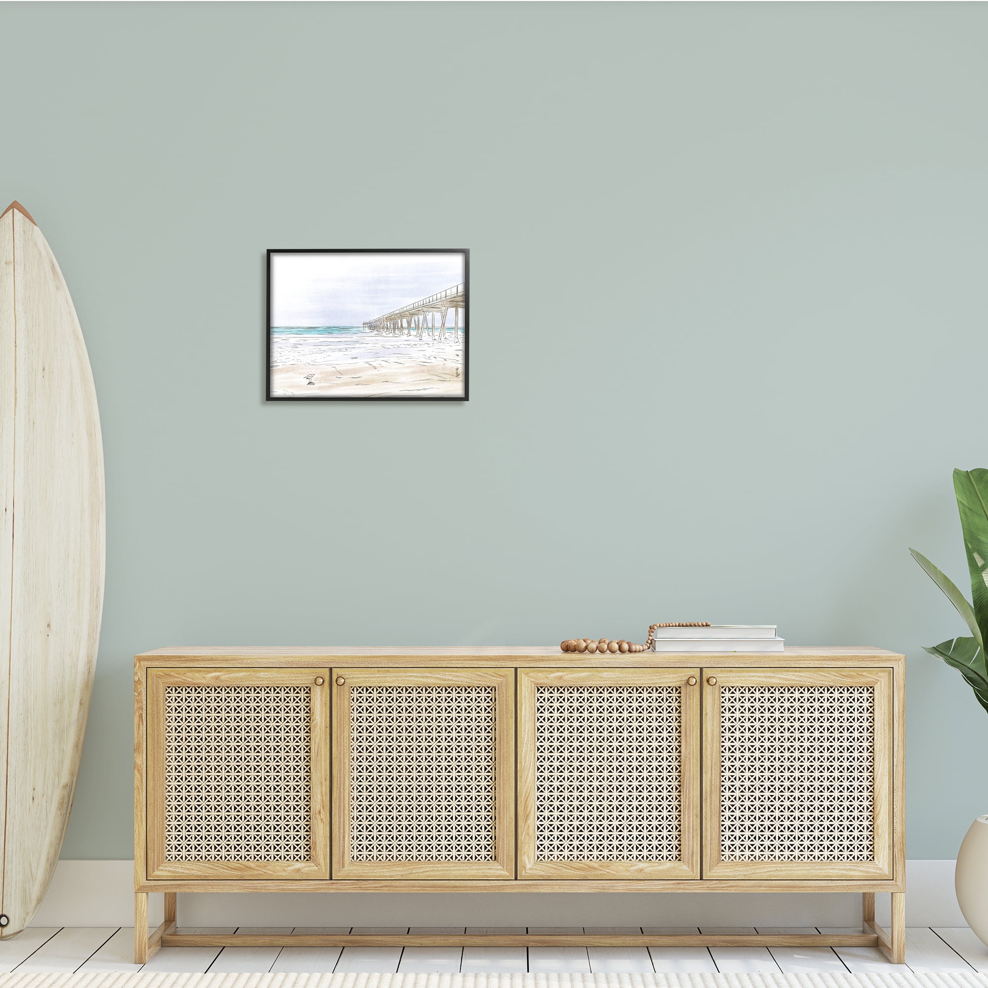 Stupell Indtries Tall Wharf over Beach Coast Detailed Linework Landscape,20 x 16,Design by Bill Carson Photography