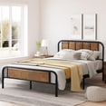 thumbnail image 3 of VECELO Queen Size Metal Platform Bed Frame with Wooden Headboard, Heavy Duty Bed Frame, No Box Spring Needed/Noise-Free, Brown, 3 of 9