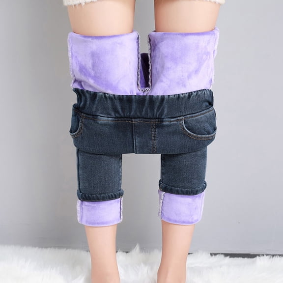 Denim Women's Autumn Winter 2022 New Outer Wear Thickened High Waist Small Feet Women's Trousers Elastic Waist Warm Pants Denim Leggings Denim Knit Pants Size Denim Jean Pants for Women plus Size