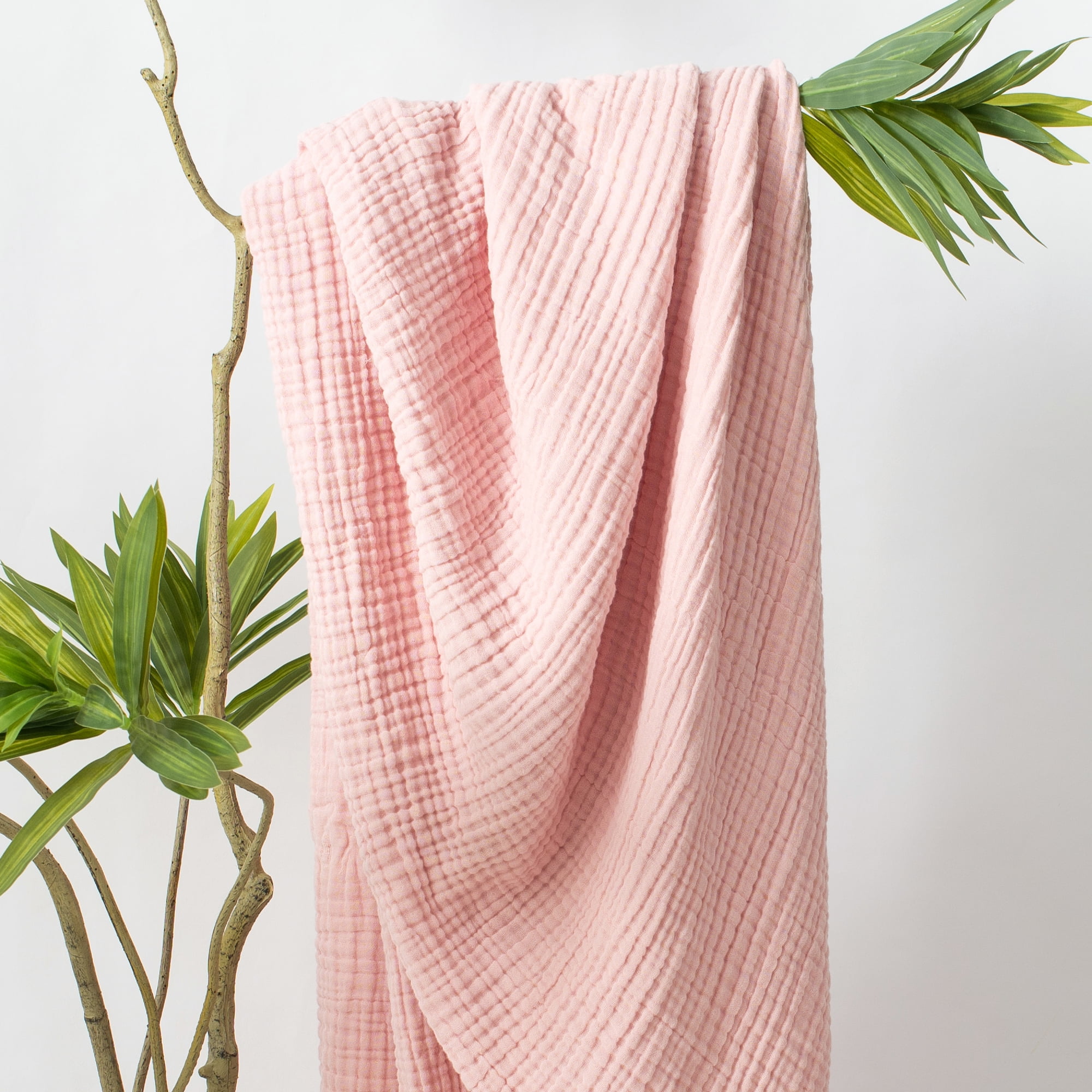 Carriediosa 100% Cotton Muslin Throw Blanket Gauze Blankets Soft for Bed, 66" x 90" Twin Size Dusty Pink