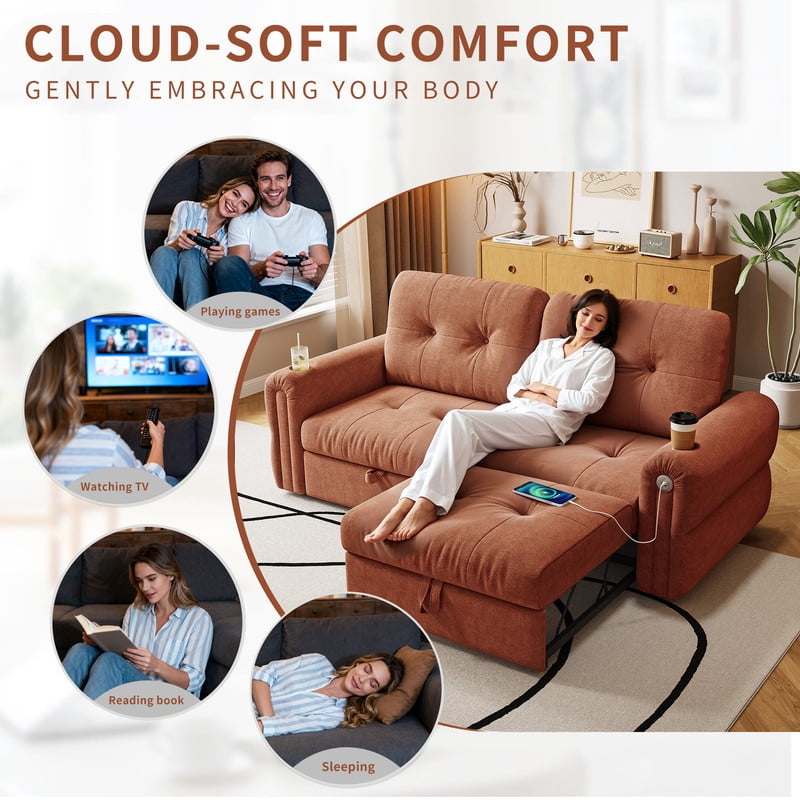 77" Convertible Sofa Bed – 2-in-1 Loveseat & Guest Bed, Chenille Fabric, 600lb Capacity