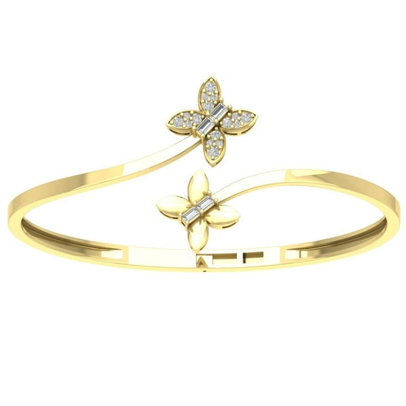 ARAIYA JEWELRY 10k Yellow Gold Diamond Butterfly Cuff Bangle Bracelet (1/2 Cttw, I-J/ I2-I3), 7"
