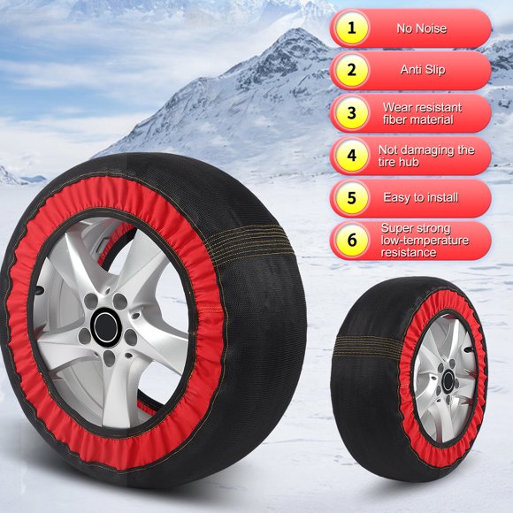 Tire 2pcs Automotive Snow Socks for Tires No Damaging Tire Hub Anti Slip Super Strong Low-temperature Resistance, No Noise-Easy to Install