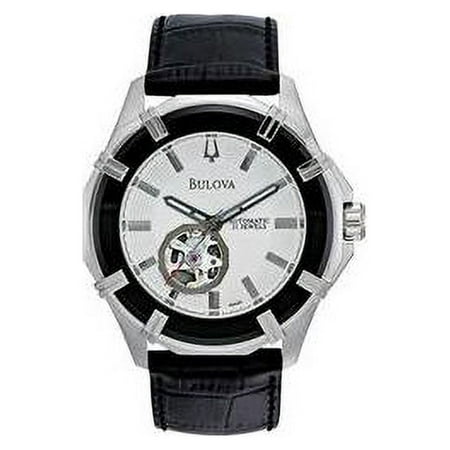 96A123 Mens Stainless Steel Skeleton Window Automatic Silver Tone Dial Strap