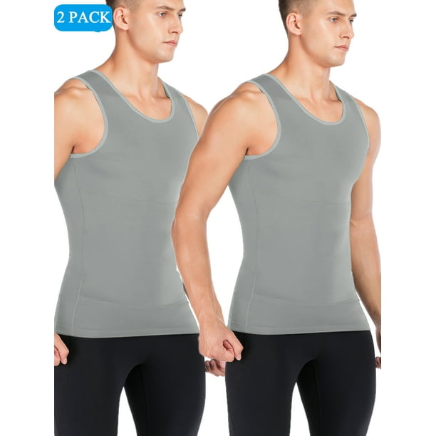 SAYFUTMen's 2 Pack Slimming Body Shaper Vest Compression Shirt Gym Workout  Tank Top Sleeveless Abdomen Shapewear Undershirt