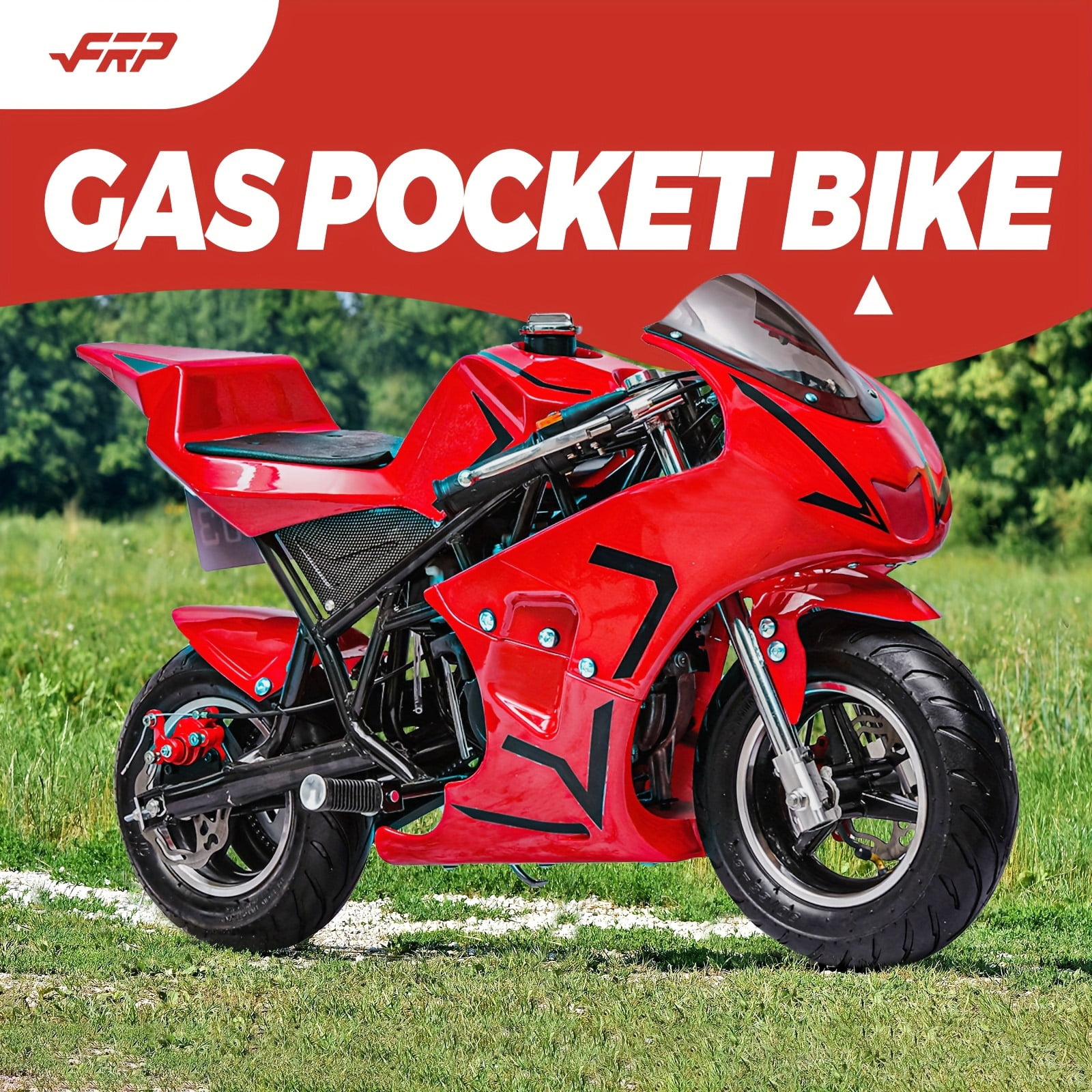 FRP 50CC Mini Pocket Bike Gas Powered for Kids Ages 13+, Pocket Rocket Motorcycle with EPA Approval, Kids Pocket Bike with Dual Brake & Kill Switch, 165 lb, 20 mph - Red