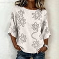 thumbnail image 4 of Tank Tops for Women 100% Cotton Fashion Casual Embroidery Round Neck 3/4 Sleeve Spring Blouse Tops, 4 of 6