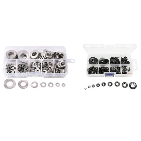 

260Pcs M2-M12 Tooth Starlock Push on Locking Speed Clips with 295Pcs Spring 2 Wave Washer Gasket Assortment Kit