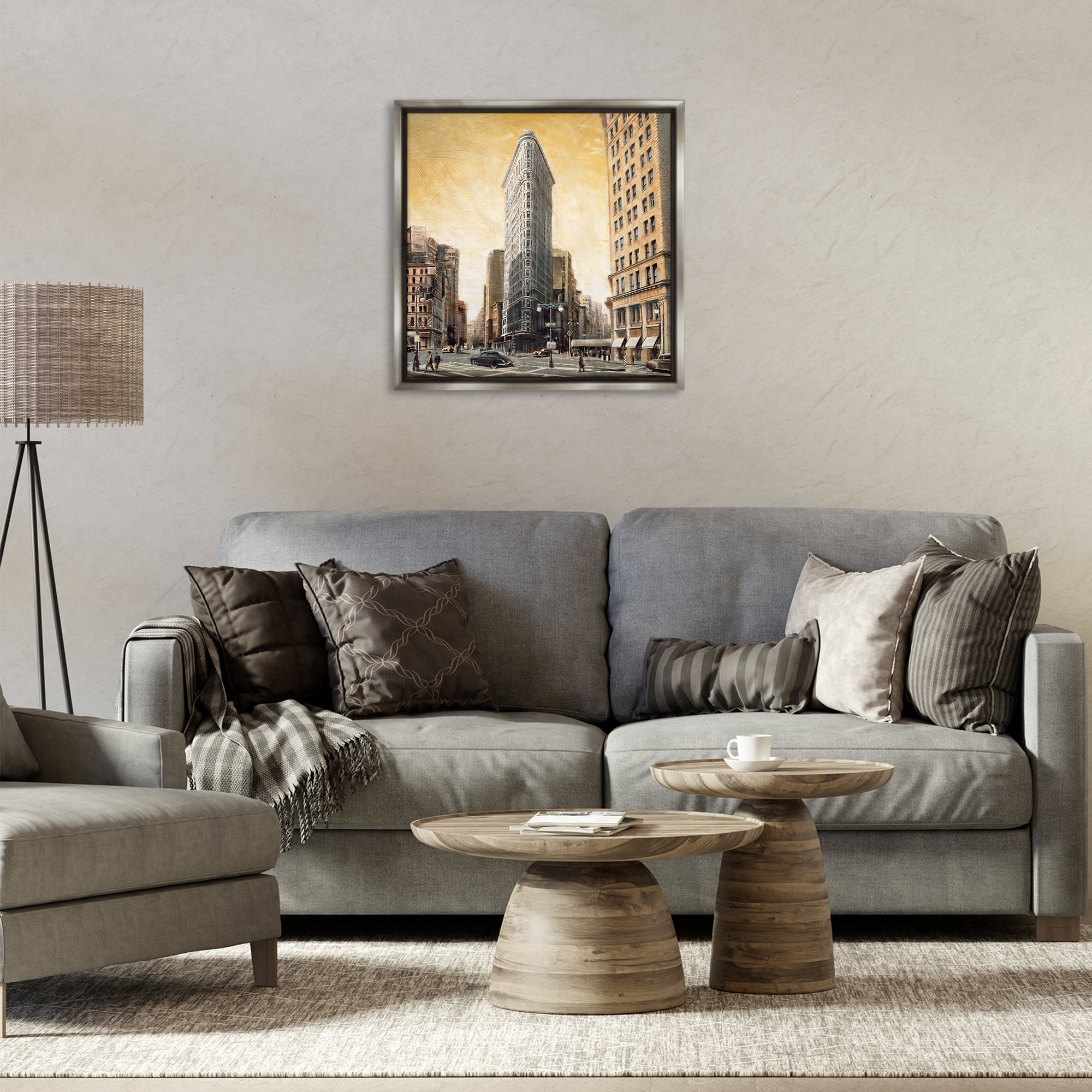 Stupell Industries People Strolling City Scenic & Cityscapes Painting Gray Floater Framed Canvas Art Print Wall Art, 25 x 25