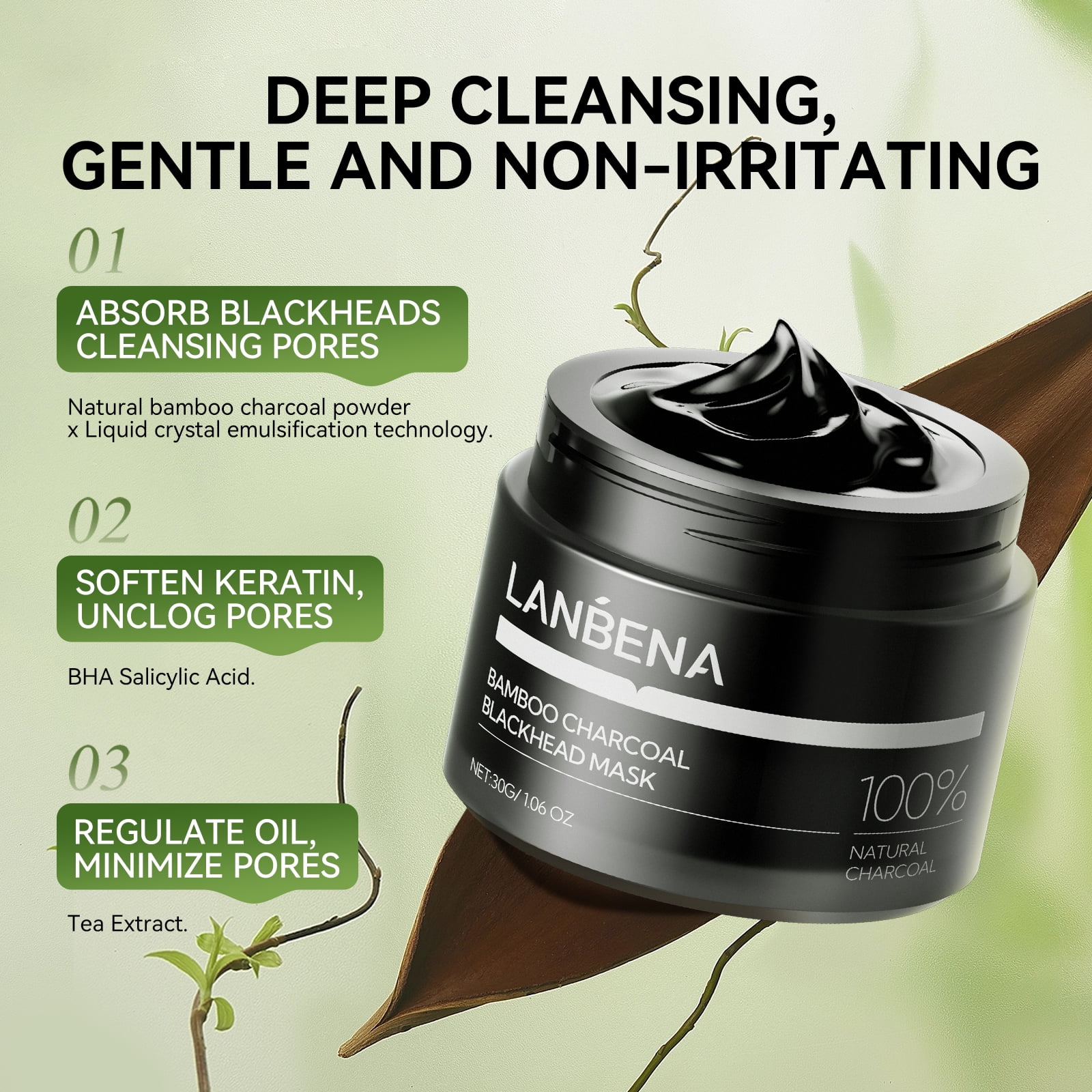 LANBENA 3-in-1 Blackhead Removal Set-Bamboo Charcoal Pore Strips (30g)&Pore Minimizing Serum (30ml)&Removal Paper - Mask for Face, Minimizes Pores & Leaves Skin Fresh & Clean, Blackhead Remover