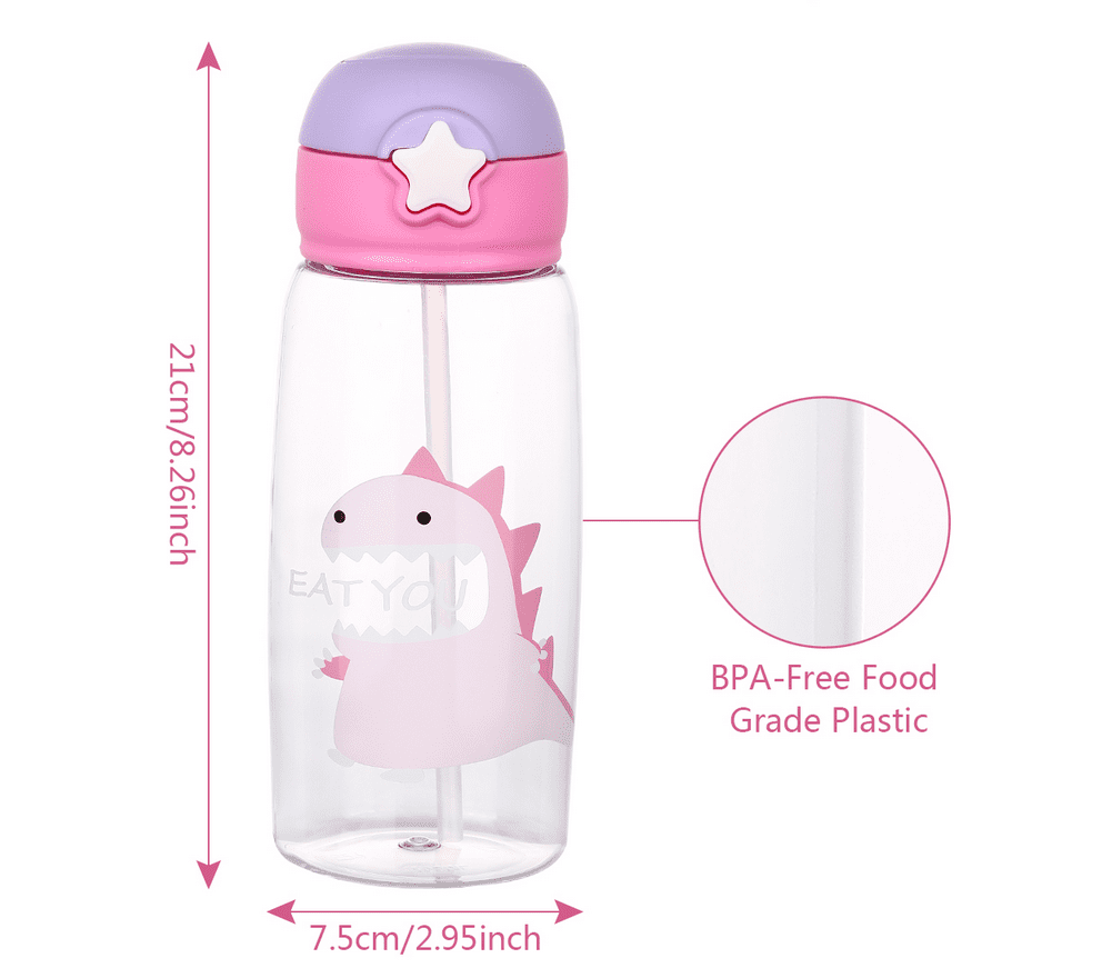 Triani Cute Water Bottle for School Kids Girls, BPA FREE & Leak Proof Top  Lid & Easy Clean & Carry Bag, 24oz/ 700ml (Dinosaur Pink, 24oz) 