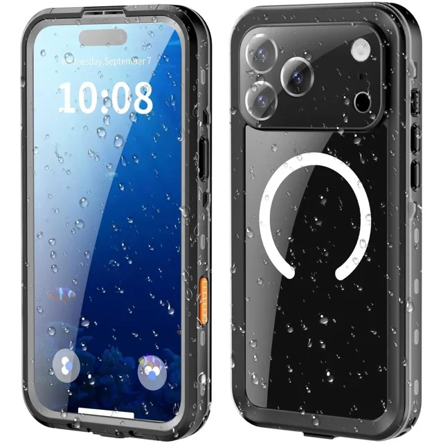 for iPhone 17 Pro Max Waterproof Case Compatible with MagSafe, Magnetic Waterproof Full Body IP68 Underwater Case Built-in Screen Protector Military Grade Shockproof Cover with Lanyard