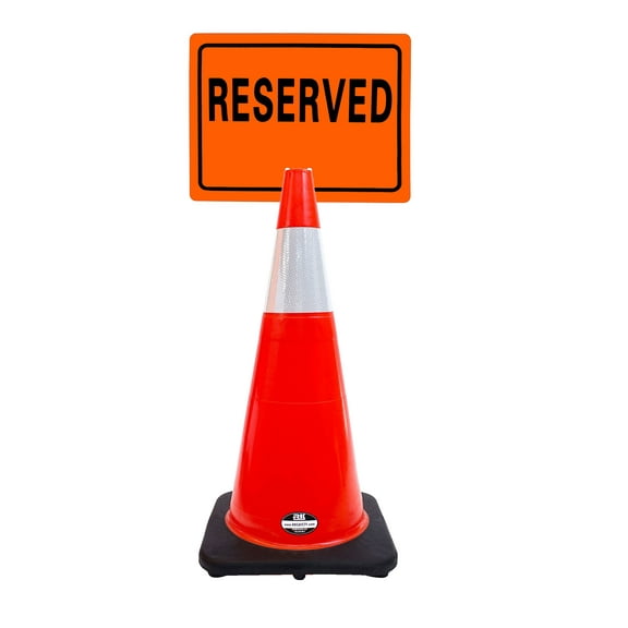 RK-Safety 28" Orange Cone, Black base With One 6" Reflective Tape, Plus Cone Sign 30 "Reserved", (Cone-8 ea Cone Sign-8 ea)