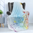 thumbnail image 4 of Music Note Soft Flannel Fleece Throw Blanket, Illustration of Spring Scene with Flourishes Birds and Paint Blots, Cozy Plush for Indoor and Outdoor Use, 60" x 80", Multicolor, by Ambesonne, 4 of 5