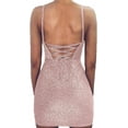 thumbnail image 2 of Vestido mini ajustado para fiesta en club con tirantes finos y purpurina sexy para mujer, con cordones en la espalda, 2 of 8
