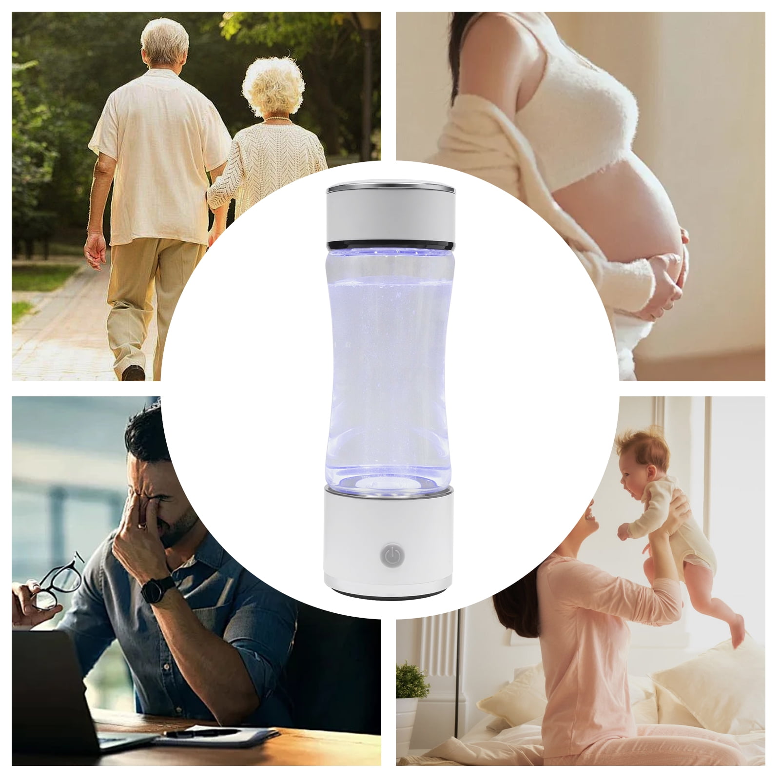 Home Car Hydrogen Portable Water Cup 12.85oz Hydrogen Water Cup Office Travelling Hydrogen Water Bottle White Hydrogen Water Generator Bottle Water Glass Ionizer Machine Rich Water 1500mah Battery