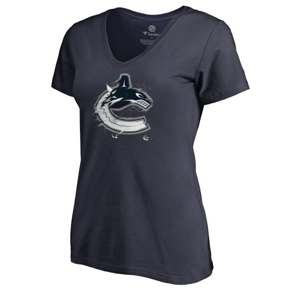 Women's Navy Vancouver Canucks Splatter Logo V-Neck T-Shirt