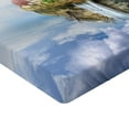 thumbnail image 2 of Ambesonne Fantasy Fitted Sheet, Dragon Castle Tower, Queen Size, Green and Blue, 2 of 3